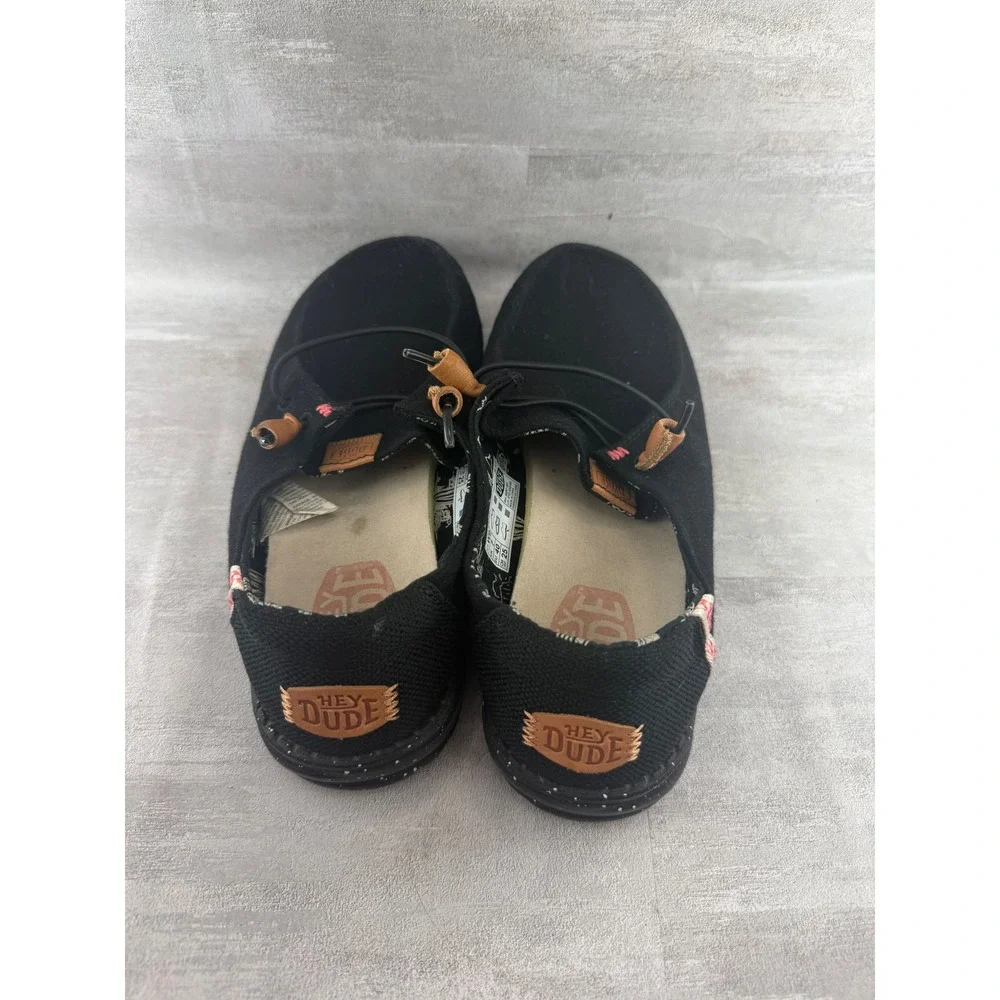 Hey Dude Wendy Washed Black Canvas Slip On Loafers Shoes Women Sz US 9 40297-001
